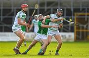 29 October 2023; Jack Nolan of O'Loughlin Gaels in action against Adrian Mullen and Paddy Mullen of Shamrocks Ballyhale during the Kilkenny County Senior Club Hurling Championship final match between Shamrocks Ballyhale and O'Loughlin Gaels at UPMC Nowlan Park in Kilkenny. Photo by Matt Browne/Sportsfile