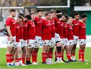 29 October 2023; Munster players before the starting whistle during the United Rugby Championship match between Benetton and Munster at Stadio Monigo in Treviso, Italy. Photo by Massimiliano Carnabuci/Sportsfile
