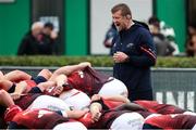 29 October 2023; Munster’s head coach Graham Rowntree leads the scrum before the United Rugby Championship match between Benetton and Munster at Stadio Monigo in Treviso, Italy. Photo by Massimiliano Carnabuci/Sportsfile