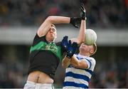 29 October 2023; Luke Connolly of Nemo Rangers and Andrew Whelton of Castlehaven contest a high ball during the Cork County Premier Senior Club Football Championship final match between Castlehaven and Nemo Rangers at Páirc Uí Chaoimh in Cork. Photo by Brendan Moran/Sportsfile