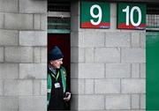 29 October 2023; Steward JP Lambe looks out from a turnstile as he awaits supporters before the Mayo County Senior Club Football Championship final match between Ballina Stephenites and Breaffy at Hastings Insurance MacHale Park in Castlebar, Mayo. Photo by Piaras Ó Mídheach/Sportsfile