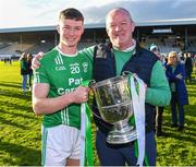 29 October 2023; Former Ireland and Munster player Mick Galwey celebrates with his son Ruaidhri Galwey of O'Loughlin Gaels after the Kilkenny County Senior Club Hurling Championship final match between Shamrocks Ballyhale and O'Loughlin Gaels at UPMC Nowlan Park in Kilkenny. Photo by Matt Browne/Sportsfile