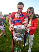 29 October 2023; David Burke of St Thomas celebrates with his child Robyn and wife Laura after the Galway County Senior Club Hurling Championship final match between Turloughmore and St Thomas at Pearse Stadium in Galway. Photo by Ray Ryan/Sportsfile