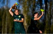 29 October 2023; Abbie Larkin, right, and Diane Caldwell during a Republic of Ireland women training session at Shkodra Football Club in Shkoder, Albania. Photo by Stephen McCarthy/Sportsfile