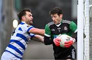 29 October 2023; Ballina Stephenites goalkeeper David Clarke in action against Aidan O'Shea of Breaffy during the Mayo County Senior Club Football Championship final match between Ballina Stephenites and Breaffy at Hastings Insurance MacHale Park in Castlebar, Mayo. Photo by Piaras Ó Mídheach/Sportsfile