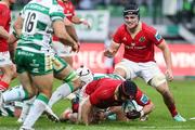 29 October 2023; Diarmuid Barron of Munster carries the ball during the United Rugby Championship match between Benetton and Munster at Stadio Monigo in Treviso, Italy. Photo by Massimiliano Carnabuci/Sportsfile