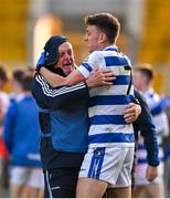 29 October 2023; Castlehaven manager James McCarthy, left, and captain Mark Collins celebrate at the final whistle of the Cork County Premier Senior Club Football Championship final match between Castlehaven and Nemo Rangers at Páirc Uí Chaoimh in Cork. Photo by Brendan Moran/Sportsfile