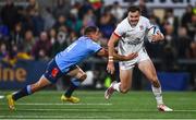 29 October 2023; Jacob Stockdale of Ulster evades the tackle of Sebastian De Klerk during the United Rugby Championship match between Ulster and Vodacom Bulls at Kingspan Stadium in Belfast. Photo by Tyler Miller/Sportsfile