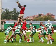 29 October 2023; Edwin Edogbo of Munster takes a touch during the United Rugby Championship match between Benetton and Munster at Stadio Monigo in Treviso, Italy. Photo by Massimiliano Carnabuci/Sportsfile