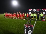 29 October 2023; Shelbourne players line up before the EA SPORTS U17 Women's Cup final match between Shelbourne and Athlone Town at Athlone Town Stadium in Westmeath. Photo by Eóin Noonan/Sportsfile
