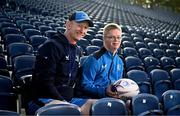 30 October 2023; Pictured at the RDS Arena in Dublin is Leinster Rugby head coach Leo Cullen with 'Culture Captain' Andrew McCarthy who has been brought into the squad environment ahead of this weekend's match versus Edinburgh Rugby. The move comes as part of Energia's Rugby for All initiative which seeks to drive participation in rugby among those with physical and learning differences. For more info, see energia.ie/rugbyforall. Photo by Harry Murphy/Sportsfile