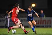 29 October 2023; Muireann Daly of Athlone in action against Katie Norton of Shelbourne during the EA SPORTS U17 Women's Cup final match between Shelbourne and Athlone Town at Athlone Town Stadium in Westmeath. Photo by Eóin Noonan/Sportsfile