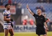 29 October 2023; Referee Garryowen McMahon shows the yellow card to Aidan O'Shea of Breaffy during the Mayo County Senior Club Football Championship final match between Ballina Stephenites and Breaffy at Hastings Insurance MacHale Park in Castlebar, Mayo. Photo by Piaras Ó Mídheach/Sportsfile