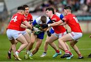 29 October 2023; Cormac Quinn of Errigal Ciaran in action against Lee Brennan and Daniel Donnelly of Trillick during the Tyrone County Senior Club Football Championship Final between Trillick and Errigal Ciaran at Healy Park in Omagh, Tyrone. Photo by Oliver McVeigh/Sportsfile Photo by Oliver McVeigh/Sportsfile