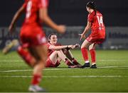 29 October 2023; Katie Norton of Shelbourne, left, celebrates with team-mate Liadh McKeon after the EA SPORTS U17 Women's Cup final match between Shelbourne and Athlone Town at Athlone Town Stadium in Westmeath. Photo by Eóin Noonan/Sportsfile