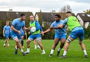 30 October 2023; James Culhane, left, and Temi Lasisi, second from right, during Leinster Rugby squad training session at UCD in Dublin. Photo by Sam Barnes/Sportsfile