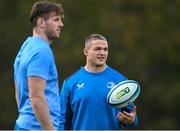30 October 2023; Scott Penny, left, during Leinster Rugby squad training session at UCD in Dublin. Photo by Sam Barnes/Sportsfile