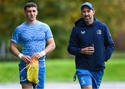 30 October 2023; Cormac Foley and Backs coach Andrew Goodman arrive before Leinster Rugby squad training session at UCD in Dublin. Photo by Sam Barnes/Sportsfile
