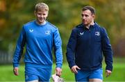 30 October 2023; Andrew Osborne, left, and Dylan Donnellan arrive before Leinster Rugby squad training session at UCD in Dublin. Photo by Sam Barnes/Sportsfile