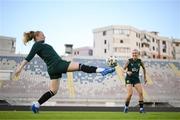 30 October 2023; Denise O'Sullivan, right, and Amber Barrett during a Republic of Ireland women training session at Loro Boriçi Stadium in Shkoder, Albania. Photo by Stephen McCarthy/Sportsfile