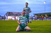 30 October 2023; Daniel Burgin of Shamrock Rovers celebrates after scoring his side's first goal during the EA SPORTS MU19 LOI Enda McGuill Cup match between Galway United and Shamrock Rovers at Eamonn Deacy Park in Galway. Photo by Ben McShane/Sportsfile