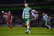 30 October 2023; Cian Curtis of Shamrock Rovers reacts after a missed opportunity on goal during the EA SPORTS MU19 LOI Enda McGuill Cup match between Galway United and Shamrock Rovers at Eamonn Deacy Park in Galway. Photo by Ben McShane/Sportsfile