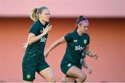 30 October 2023; Diane Caldwell and Caitlin Hayes, right, during a Republic of Ireland women training session at Loro Boriçi Stadium in Shkoder, Albania. Photo by Stephen McCarthy/Sportsfile