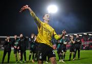 30 October 2023; Shamrock Rovers goalkeeper Leon Pohls celebrates after the SSE Airtricity Premier Division match between Cork City and Shamrock Rovers at Turner's Cross in Cork. Photo by David Fitzgerald/Sportsfile