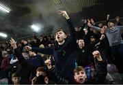 30 October 2023; Shamrock Rovers supporters celebrate after the SSE Airtricity Premier Division match between Cork City and Shamrock Rovers at Turner's Cross in Cork. Photo by David Fitzgerald/Sportsfile