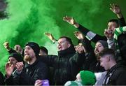 30 October 2023; Shamrock Rovers supporters celebrate after the SSE Airtricity Premier Division match between Cork City and Shamrock Rovers at Turner's Cross in Cork. Photo by David Fitzgerald/Sportsfile