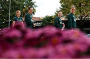 31 October 2023; Republic of Ireland players, from left, Sophie Whitehouse, Megan Campbell, Lucy Quinn and Chloe Mustaki during a team walk before the UEFA Women's Nations League B match between Albania and Republic of Ireland at Loro Boriçi Stadium in Shkoder, Albania. Photo by Stephen McCarthy/Sportsfile