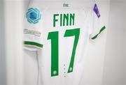 31 October 2023; The jersey of Jamie Finn of Republic of Ireland is seen in the dressing room before the UEFA Women's Nations League B match between Albania and Republic of Ireland at Loro Boriçi Stadium in Shkoder, Albania. Photo by Stephen McCarthy/Sportsfile