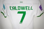 31 October 2023; The jersey of Diane Caldwell of Republic of Ireland is seen in the dressing room before the UEFA Women's Nations League B match between Albania and Republic of Ireland at Loro Boriçi Stadium in Shkoder, Albania. Photo by Stephen McCarthy/Sportsfile
