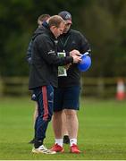 31 October 2023; Attack coach Mike Prendergast, left, and defence coach Denis Leamy during Munster rugby squad training at the University of Limerick in Limerick. Photo by Brendan Moran/Sportsfile