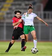31 October 2023; Sinead Farrelly of Republic of Ireland in action against Ezmiralda Franja of Albania during the UEFA Women's Nations League B match between Albania and Republic of Ireland at Loro Boriçi Stadium in Shkoder, Albania. Photo by Stephen McCarthy/Sportsfile