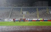 31 October 2023; A general view of the action as torrential rain falls during the UEFA Women's Nations League B match between Albania and Republic of Ireland at Loro Boriçi Stadium in Shkoder, Albania. Photo by Stephen McCarthy/Sportsfile