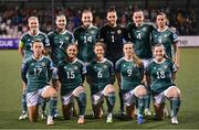 31 October 2023; The Northern Ireland team, back row, from left, Nadene Caldwell, Chloe McCarron, Lauren Wade, Shannon Turner, Sarah McFadden, and Demi Vance;  front row, from left, Laura Rafferty, Danielle Maxwell, Caragh Hamilton, Simone Magill and Megan Bell, before the UEFA Women's Nations League B match between Northern Ireland and Hungary at Seaview in Belfast. Photo by Ramsey Cardy/Sportsfile