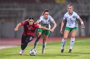 31 October 2023; Megi Doci of Albania in action against Heather Payne of Republic of Ireland during the UEFA Women's Nations League B match between Albania and Republic of Ireland at Loro Boriçi Stadium in Shkoder, Albania. Photo by Stephen McCarthy/Sportsfile