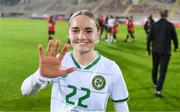 31 October 2023; Izzy Atkinson of Republic of Ireland after the UEFA Women's Nations League B match between Albania and Republic of Ireland at Loro Boriçi Stadium in Shkoder, Albania. Photo by Stephen McCarthy/Sportsfile