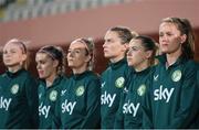 31 October 2023; Republic of Ireland players, from left, Hayley Nolan, Jamie Finn, Lily Agg, Saoirse Noonan, Emily Whelan and Heather Payne before the UEFA Women's Nations League B match between Albania and Republic of Ireland at Loro Boriçi Stadium in Shkoder, Albania. Photo by Stephen McCarthy/Sportsfile
