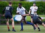 1 November 2023; Callum Brennan of Midlands in action against David Cronn of Metro, 13, and Ollie Higgins during the BearingPoint Shane Horgan Cup round two match between Metro and Midlands at Mullingar RFC in Mullingar, Westmeath. Photo by Piaras Ó Mídheach/Sportsfile