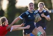 1 November 2023; Elle White of North Midlands in action against Alex Connor of North East during the BearingPoint Sarah Robinson Cup round two match between North East and North Midlands at Mullingar RFC in Mullingar, Westmeath. Photo by Piaras Ó Mídheach/Sportsfile