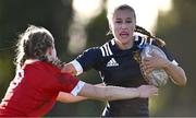 1 November 2023; Elle White of North Midlands in action against Alex Connor of North East during the BearingPoint Sarah Robinson Cup round two match between North East and North Midlands at Mullingar RFC in Mullingar, Westmeath. Photo by Piaras Ó Mídheach/Sportsfile
