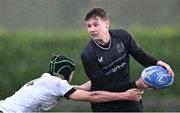 1 November 2023; Bruce Flegg of Metro in action against Aidan Kelly of Midlands during the BearingPoint Shane Horgan Cup round two match between Metro and Midlands at Mullingar RFC in Mullingar, Westmeath. Photo by Piaras Ó Mídheach/Sportsfile