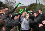 2 November 2023; Goalkeeper Alan Mannus is given a guard of honour by team-mates and staff during a Shamrock Rovers media conference at Roadstone Group Sports Club in Dublin. Photo by Tyler Miller/Sportsfile