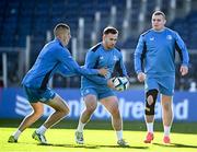 3 November 2023; Dylan Donnellan, centre, is tackled by Sam Prendergast during a Leinster Rugby captain's run at the RDS Arena in Dublin. Photo by Harry Murphy/Sportsfile