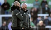 28 October 2023; Connacht head coach Pete Wilkins, right, and defence coach Scott Fardy before the United Rugby Championship match between Connacht and Glasgow Warriors at The Sportsground in Galway. Photo by Ramsey Cardy/Sportsfile