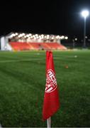 3 November 2023; A general view of a corner flag before the SSE Airtricity Men's Premier Division match between Derry City and St Patrick's Athletic at The Ryan McBride Brandywell Stadium in Derry. Photo by Ramsey Cardy/Sportsfile