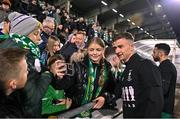 3 November 2023; Ronan Finn of Shamrock Rovers takes a selfie with a supporter before the SSE Airtricity Men's Premier Division match between Shamrock Rovers and Sligo Rovers at Tallaght Stadium in Dublin. Photo by Seb Daly/Sportsfile
