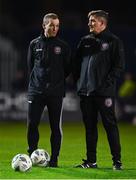3 November 2023; Bohemians manager Declan Devine, right, and Bohemians first team coach Derek Pender before the SSE Airtricity Men's Premier Division match between Bohemians and Cork City at Dalymount Park in Dublin. Photo by Tyler Miller/Sportsfile